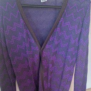 Missoni Women’s Purple Zig Zag Chevron Cotton Long Cardigan Knit Sz 40